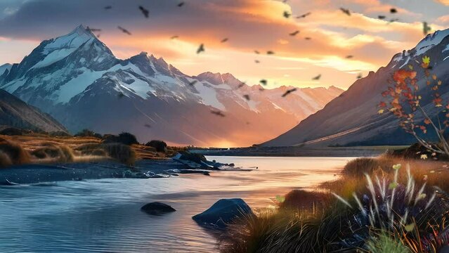 Forest with river nature landscape view. AI generated image