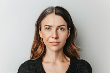 Obraz premium Split screen aging generation shift and proactive skincare contrast before after skincare interventions in age contrast narratives.