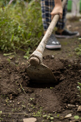 details of hoe, work tools for the field, agriculture and environmental conservation, scene