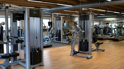 Fototapeta premium Photo of a strength training session with modern equipment, perfect for attracting clients to a fitness center