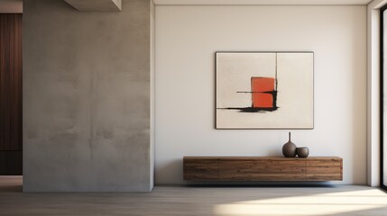 Contemporary simplicity: The wall hosts a minimalist painting, a beacon of understated beauty, inviting observers to appreciate the power of simplicity in art