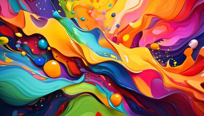 Abstract splashes of digital paint in vivid colors, loosely forming geometric shape