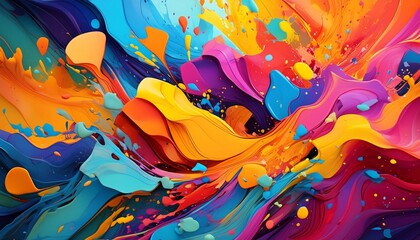 Abstract splashes of digital paint in vivid colors, loosely forming geometric shape