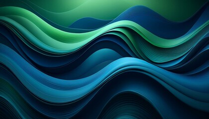 Obraz premium Abstract wave patterns in a gradient of sea green to navy blue, flowing lines, modern 