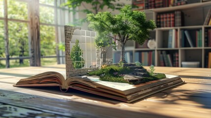 Obraz premium Open Book on Wooden Table