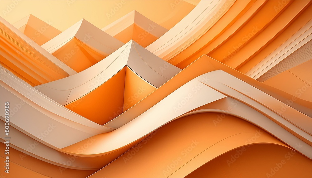 Wall mural Vibrant orange and subtle beige geometric patterns, creating depth with soft gradients