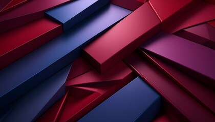 Sharp angular shapes with a matte finish in shades of burgundy and navy