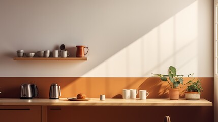 The man drinks coffee in a stylish, minimalist kitchen, emphasizing the simplicity of everyday moments