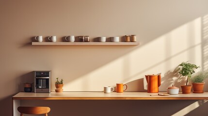 The man drinks coffee in a stylish, minimalist kitchen, emphasizing the simplicity of everyday moments