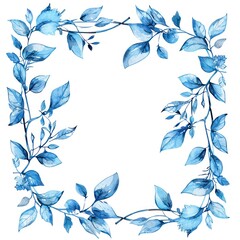 watercolor frame with blue leaves and branches