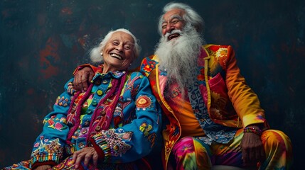 Fototapeta premium colourful old couple laughing and having fun