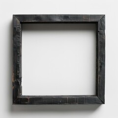 wooden thin picture frame mockup in black on white background, empty space