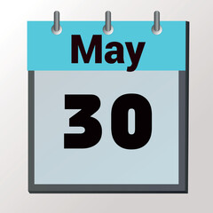 vector calendar page with date May 30, light colors