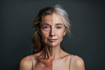 Fototapeta premium Modern elderly skincare trends focus on aging management, skin protection, and resilient aging practices.
