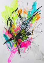 drawing of an abstract painting with neon colours