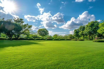 Obraz premium beautiful garden lawn with a large beautiful blue sky in the background