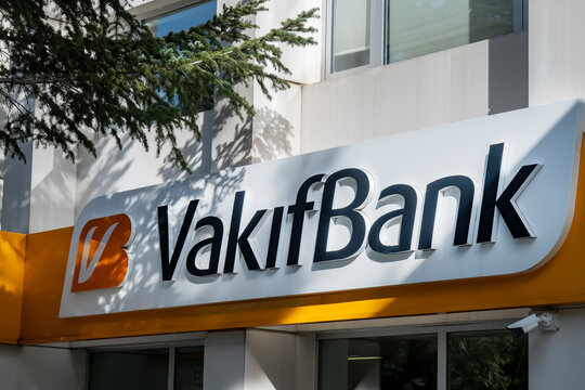 VakıfBank logo on building facade. Turkiye, Isparta - April 16, 2024