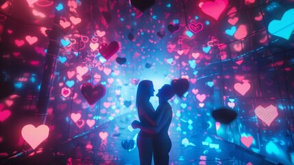 Capture a whimsical romantic comedy scene from a high angle
