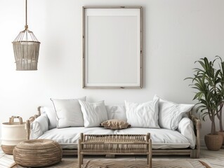 design a living room, white walls and light wooden floors