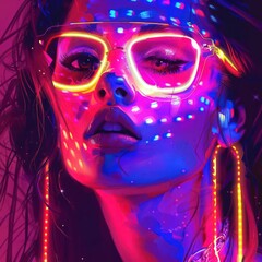 Girl, techno-dance, nightclub, neon sunglasses, rave