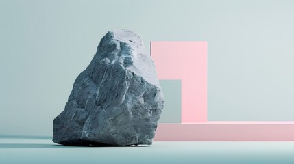 Contemporary minimalist scene of a jagged stone as a decoration or even poidum for photo product.