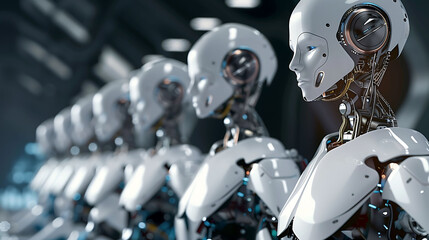 Uniform Thought: Lineup of Identical Robots