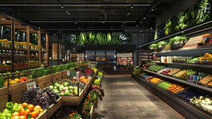 grocery store  with big led screens and holograms