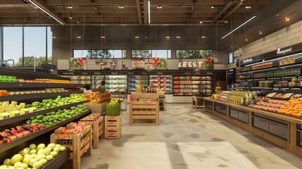 grocery store  with big led screens and holograms
