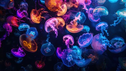 luminous colorful jellyfish extravaganza background