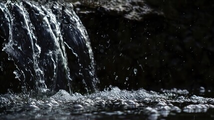 gushing water from one spring on a black background