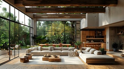 Spacious and Elegant Rustic Modern Interior with Abundant Natural Light