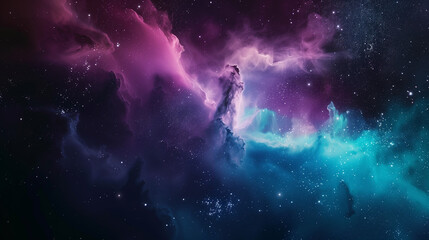 Fototapeta na wymiar An abstract background of colorful nebulae and stars with smokelike clouds, evoking the vastness of space and celestial beauty.