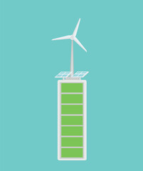 Renevable energy, battery, windmill energy, environment eco system vector illustration