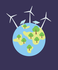 Renevable energy, battery, windmill energy, environment eco system vector illustration