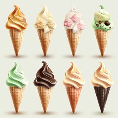 Ice cream cones with different flavors