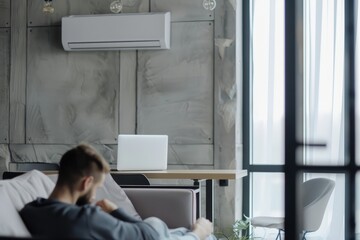 Fototapeta premium Energy-saving air conditioning, fresh and natural modern living room.