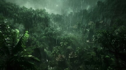 Deep in the heart of a dense jungle a hidden city thrives amidst the tumultuous winds and pelting rain of a powerful storm. Its inhabitants . .