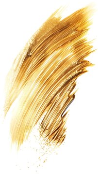 A soft, delicate golden brush stroke on white background, isolated, shiny, glitzy, elegant