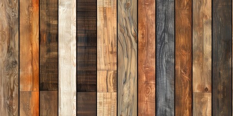 A row of wooden boards with different colors and textures