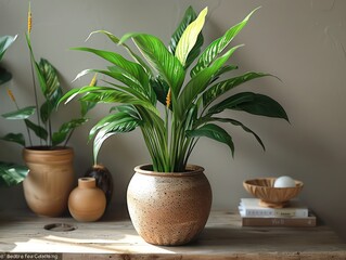 potted plant, lush green, godly aura, calm, soothing, beautiful