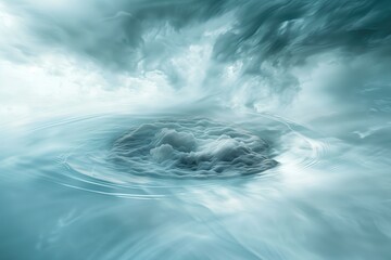 AI generated illustration of a whirlpool forming in turbulent water under stormy skies