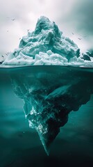 Cracked Iceberg, Symbolizes hidden dangers and deceptive appearances, representing the vast unknown beneath seemingly calm surfaces