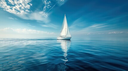 Obraz premium a sailboat in the blue sky and a smooth sea