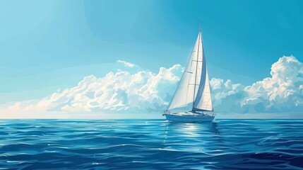 Obraz premium a sailboat in the blue sky and a smooth sea