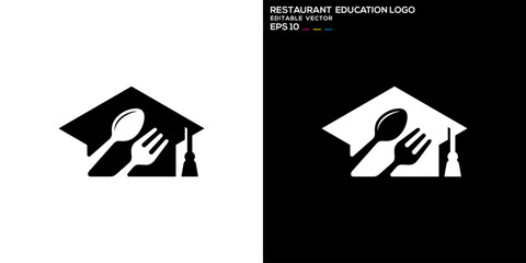 Vector graphic template of education logo combination with fork and spoon, university, graduation, restaurant, cooking, icon symbol EPS 10