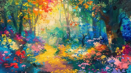 Obraz na płótnie Canvas Bright, joyful colors in a piece that evokes a sense of childlike wonder --ar 16:9 Job ID: ca90311c-cbf6-44ae-bf22-5c19f49b15d7