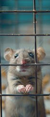 Obraz premium A mouse rat in a laboratory cage, plotting its escape, illustrating the concept of freedom from confinement