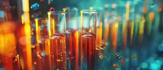 Abstract background with copy space, designed with a theme of chemistry, showcasing test tubes and experimental setups