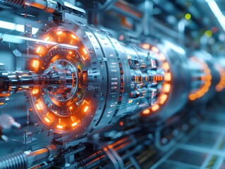 Fototapeta premium a compelling close-up illustration showcasing the future innovation of disruptive technology, AI nuclear energy, nuclear reactors, advanced features and potential for revolutionizing the energy sector