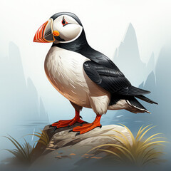 Naklejka premium Watercolor Puffin vector, clipart Illustration, Generative Ai